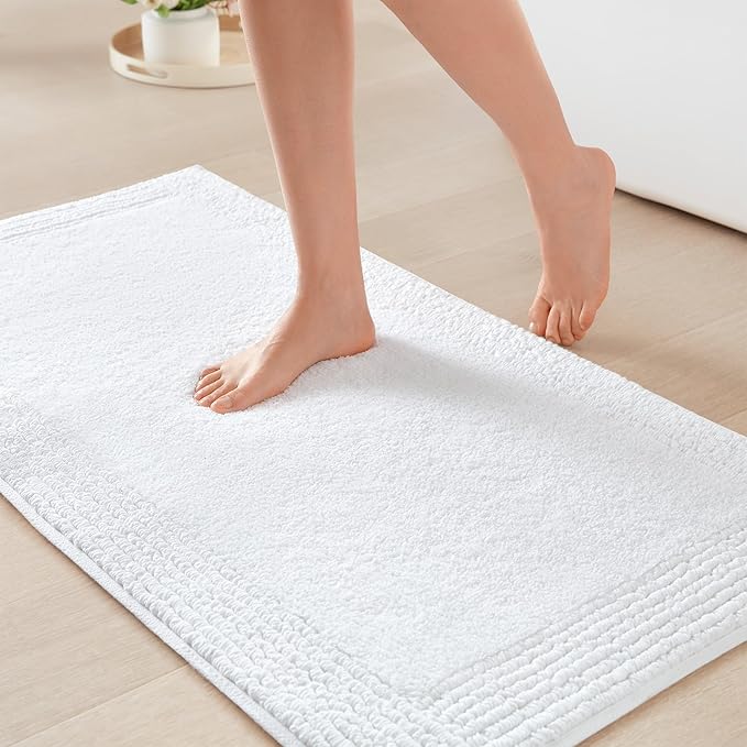 Madison Park Splendor Reversible 100% Cotton Bath Rug, 17 x 24, White | Tufted Bathroom Mat, 3000 GSM, Hotel Quality, Luxurious Plush, Medium Pile, Absorbent, Quick Dry, OEKO-TEX, Shower Room Décor