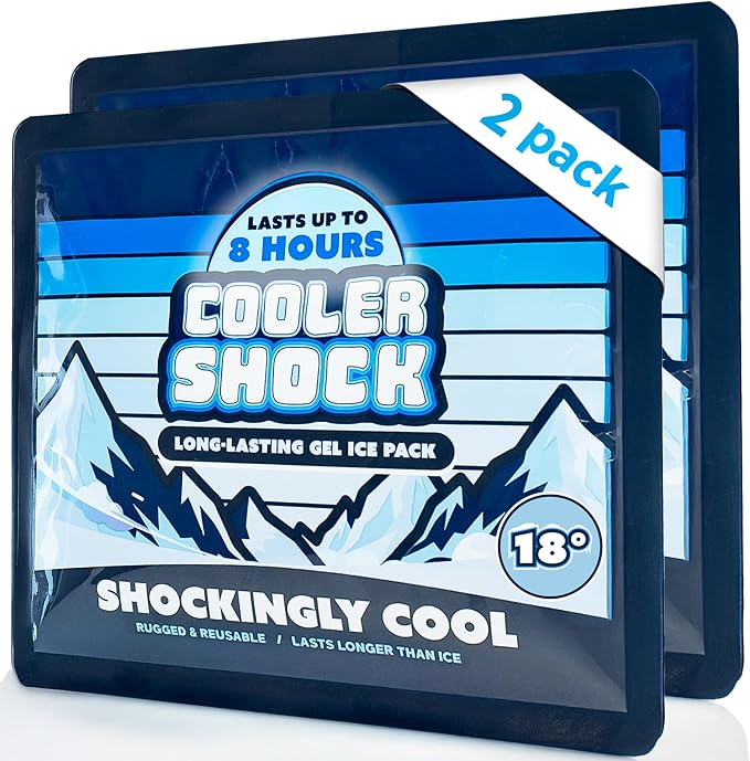 Cooler Shock Reusable Ice Packs for Cooler - Long Lasting Cold Freezer Packs for Coolers and Lunch Boxes - Cooler Ice Packs for Camping Gear, Fishing, Road Trips, Beach Must Haves