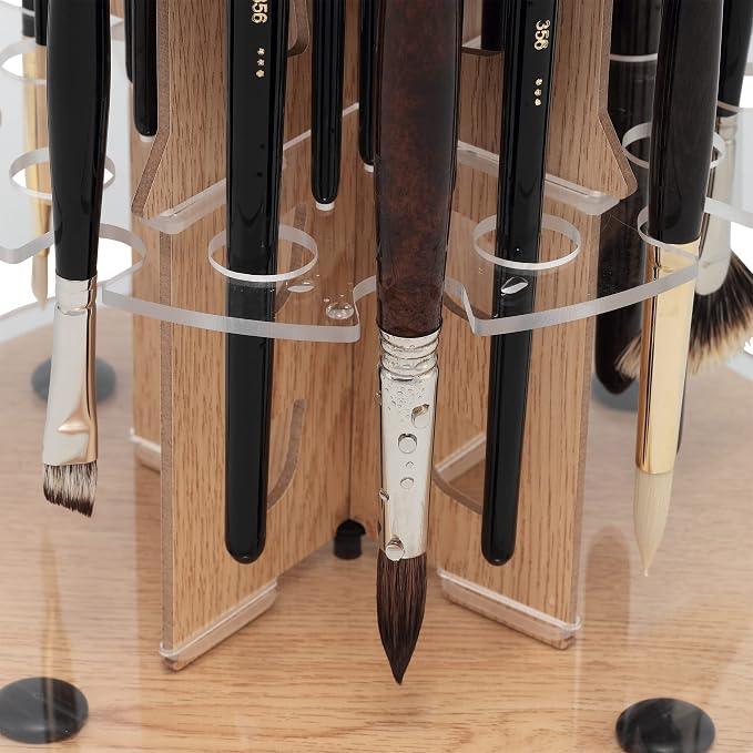 HG Art Concepts Mezzo Dual Artist Brush Holder and Drying Rack, 3 Pack - Rotating Wood Grain Laminate Multi Layer Desk Stand - Professional Storage Display Organizer for Paintbrushes