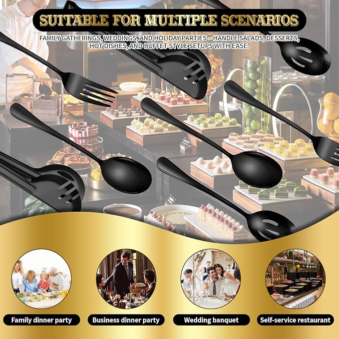 Serving Utensils Set, 24-Piece Large Stainless Steel Serving Spoons and Forks for BBQ, Buffets, Catering, Parties, Weddings, Restaurants - Black
