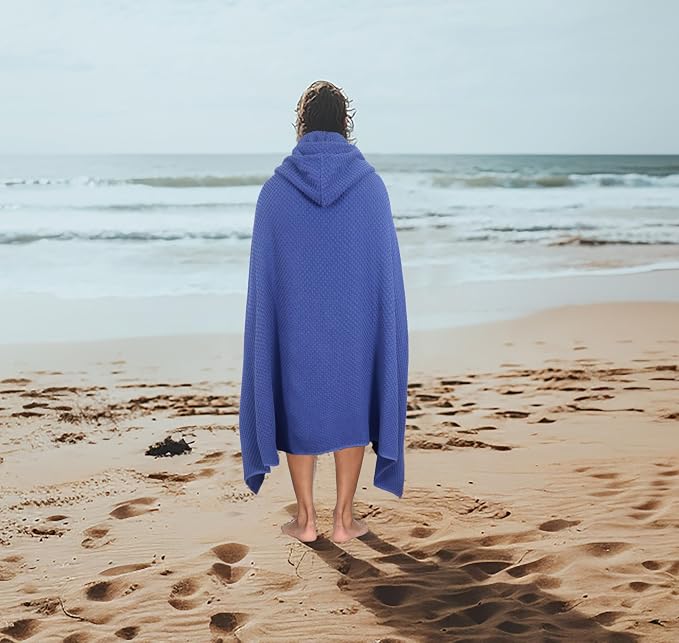COTTON CRAFT Hooded Bath Towel for Adults – 100% Cotton Waffle Weave Towel | Oversized 35 x 70 inches Ringspun Terry Bath Sheet Wrap with a hood - Soft Super Absorbent Quick Dry – 450 GSM – Blue