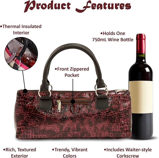Wine Clutch Bag (Thermal Insulated) Trendy Women’s Carry Tote | Holds Red & White 750mL Bottles | Trendy Fashion | Incl. Portable Waiter-Style Corkscrew