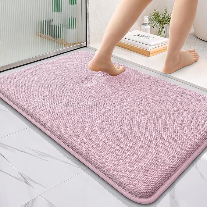 OLANLY Thick Memory Foam Bathroom Rug 36x24, Absorbent Bath Mat, Dusty Rose | Soft Quick Dry Bath Rugs Mats, Non-Slip, Machine Washable Carpet for Bathroom Floor, Tub and Shower, Home Decor Accessories