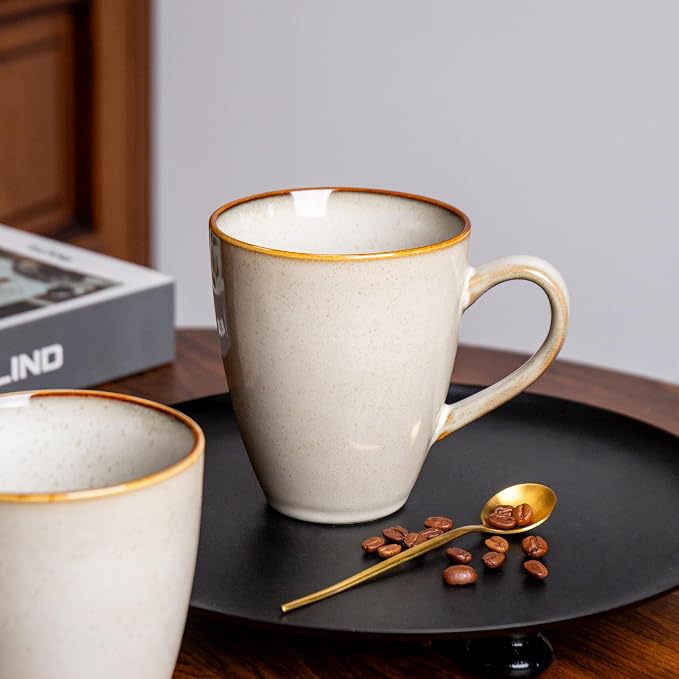 MONITO 17oz Ceramic Coffee Mugs Set of 4, GrayYellow Large Mugs with Handle | Mugs with Gold Rim for Latte,Tea&Cocoa,Dishwasher&Microwave Safe,Reactive Glaze Cups,Ideal Gift for Office and Home Use