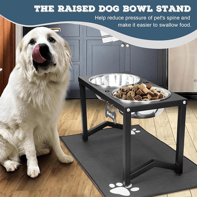 Elevated Dog Bowls, Metal Raised Dog Bowl Stand with 2 Thick 111oz Capacity Stainless Steel Food Bowls & Non-Slip Mat - 14" Tall for Large/Extra Large Breeds