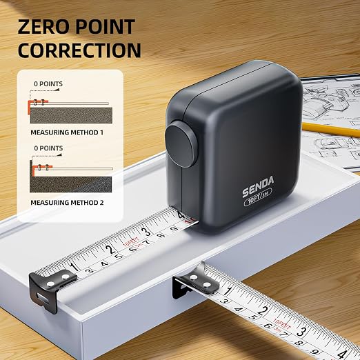 SENDA Self-Locking Tape Measure 10FT/3M, Compact Square Design Small Measuring Tape with High Rigidity, No Back Clip, Wear & Shock Resistant for Home, DIY, Industrial Use (10Ft)