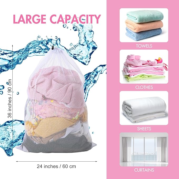 Berlune Large Mesh Laundry Bags, 24 x 36 Inch Bulk Wash Set with Drawstring for Commercial Use, Dorms, Vacation Rentals, Laundromats, Apartments & Facilities(White,30)