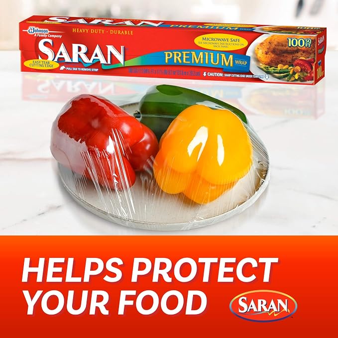 Saran Premium Plastic Wrap, Bulk Food Storage, Easy Dispense, 1,200 Sq Ft