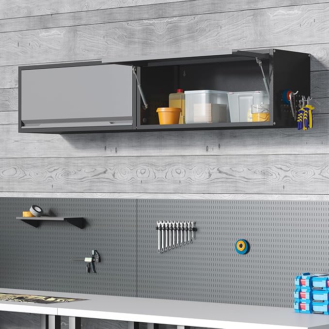 Coolsun Metal Wall Cabinet, 12.6" H Garage Wall Cabinet with Up-Flip Door | 31.5" W Wall Mounted Metal Storage Cabinet for, Garage,Basement,Ware House Assembly Required