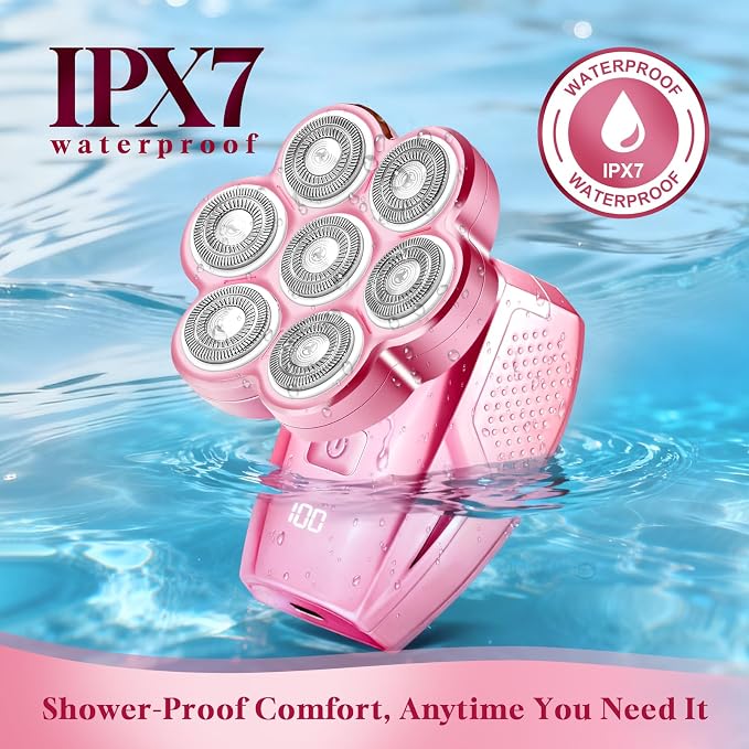 Women’s Electric Razor for Legs Face Bikini | 120 Min Runtime, IPX7 Waterproof, 7D Floating Head, USB-C Fast Charging, Travel Lock Design, LED Battery Display