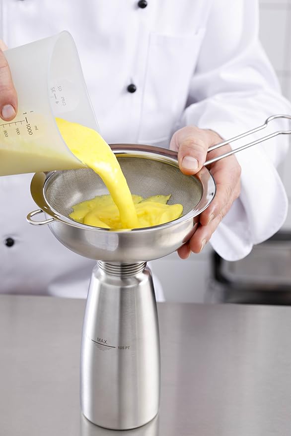 iSi Funnel & Sieve - Stainless Steel Combination Set with 700ml Capacity - Universal Fit, Compatible with Cream Whippers, Canning Jars, Bottles - Dishwasher Safe, Professional Kitchen Accessories