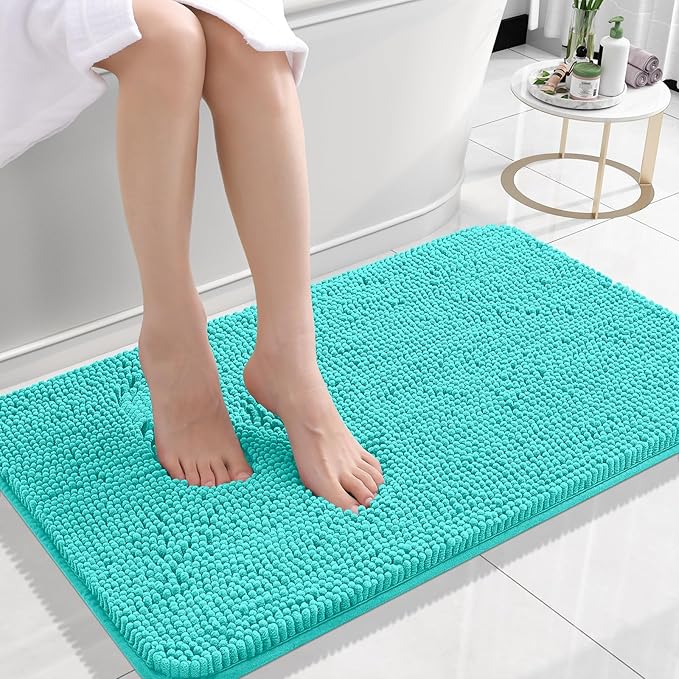 OLANLY Small Bathroom Rugs 24x16, Extra Soft Absorbent Chenille Bath Rugs, Rubber Backing Quick Dry, Machine Washable Bath Mats for Bathroom Floor, Tub and Shower, Home Decor Accessories, Teal