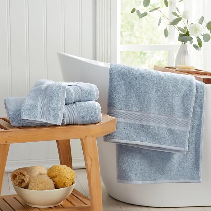 Springtree Home Luxury Bamboo Rayon Plush Bath Towel Set | 4-Pack| Blue Fog | 35% Bamboo Rayon - 65% Zero Twist Cotton | Absorbent Quick-Dry Towels for Bathroom | Ultra Soft | OEKO-TEX Standard 100