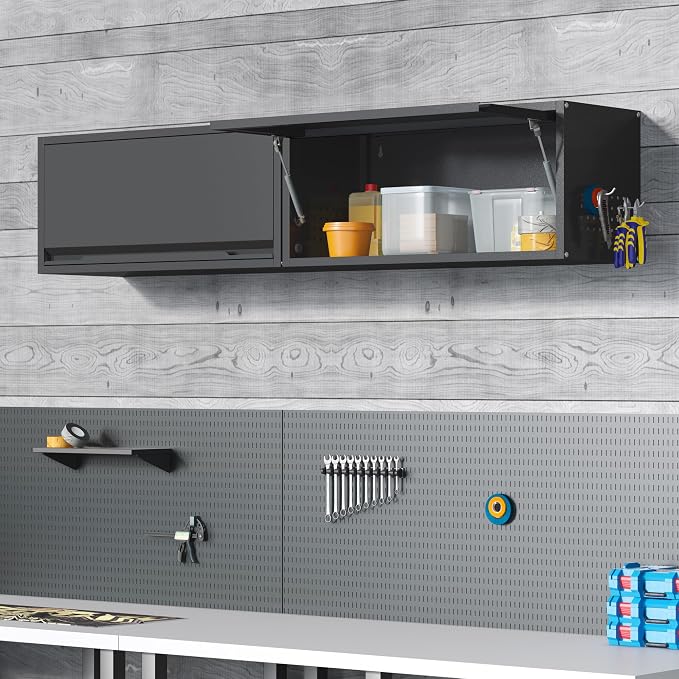 Coolsun Metal Wall Cabinet, 12.6" H Garage Wall Cabinet with Up-Flip Door | 31.5" W Wall Mounted Metal Storage Cabinet for, Garage,Basement,Ware House Assembly Required
