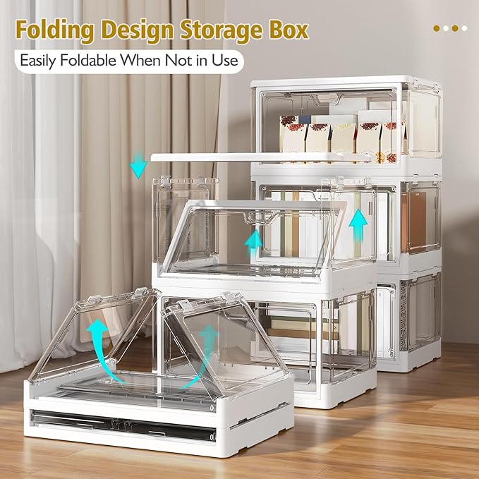 Kmiectse Clear Storage Bin with Lid 3 Pack 【Stackable & Sturdy】 Plastic Multifunctional Folding Storage Bins for Bedroom, Living Room, Study,Room, 23 QT Folding Box with Magnetic Door