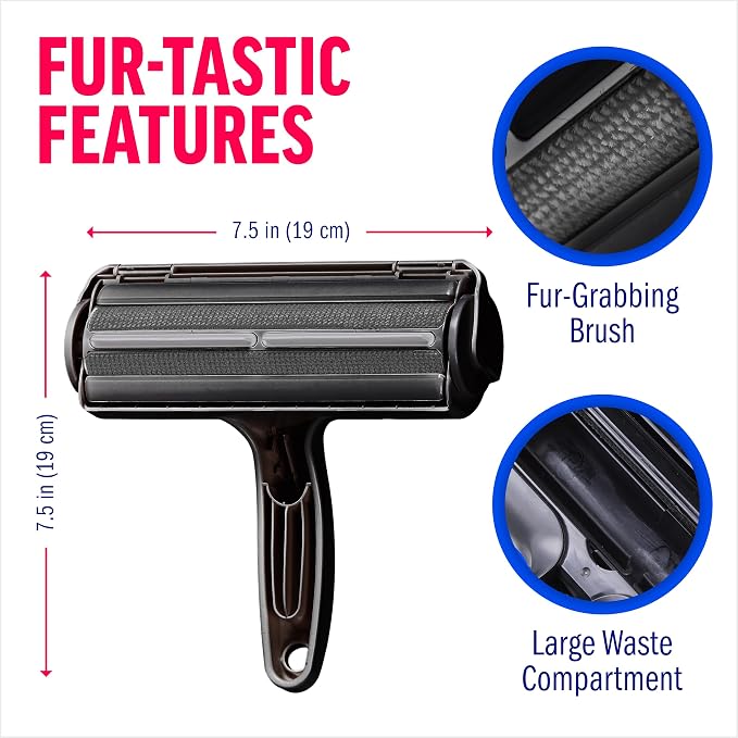 Chom Chom Roller Pet Hair Remover and Reusable Lint Roller, Black ChomChom Roller + Mini Roller, Cat and Dog Fur Hair Remover for Furniture, Couch, Carpet, Clothing and Bedding, Portable for Travel