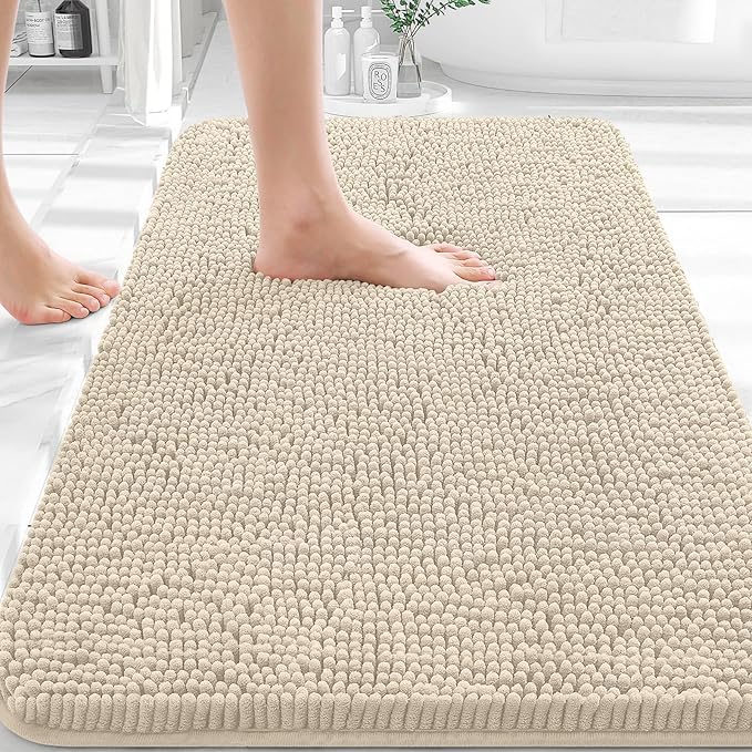 OLANLY Bathroom Rugs 32x20, Extra Soft Absorbent Chenille Bath Rugs, Rubber Backing Quick Dry, Machine Washable Bath Mats for Bathroom Floor, Tub and Shower, Home Decor Accessories, Sand