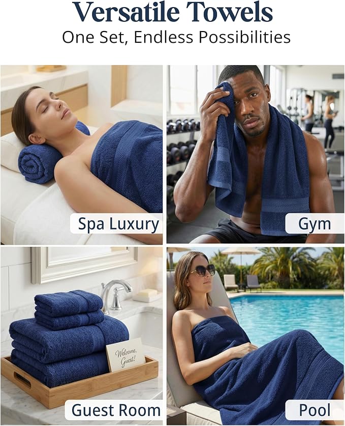 LANE LINEN Bathroom Towel Set 24 Piece Soft Absorbent Quick Dry - Navy | Set Of Towels - Easy-Care, Coordinated Colors, OEKO-TEX Certified, Ring-Spun Durability