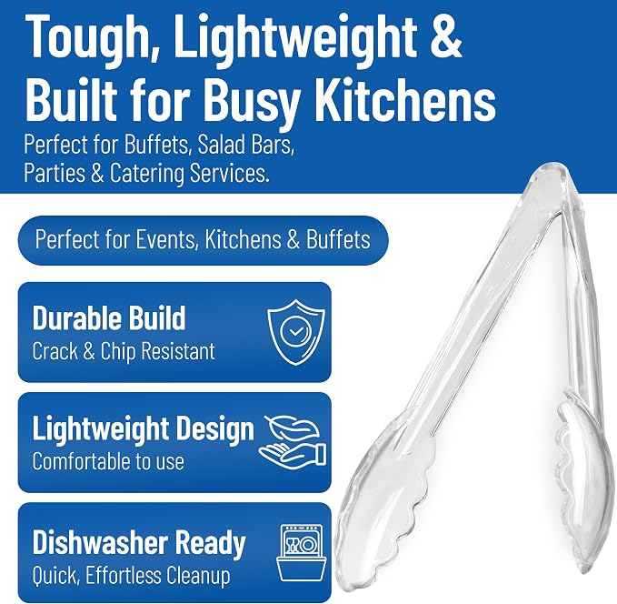 Carlisle FoodService Products 410907 Carly Salad Tong, 9" Utility Tong, Clear, 12 Pack