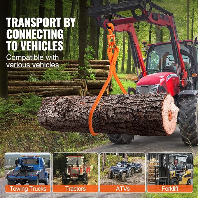 VEVOR Heavy Duty Rotating Steel Lumber Skidding Tongs, 32 inch 2 Claw Log Lifting Tongs, 1543 lbs/700 kg Loading Capacity