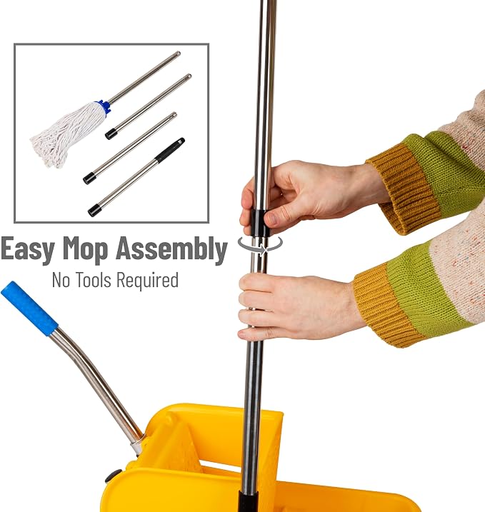 Mind Reader Mop and Bucket Set with Wringer, Mop Included, 5.5 Gallon Cleaning System with Wheels, Upward Press Wringer, Small Mop Compatible