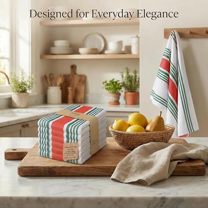 Urban Villa Kitchen Towels Cotton Dish Towels 20”x30” (Set of 6) Christmas