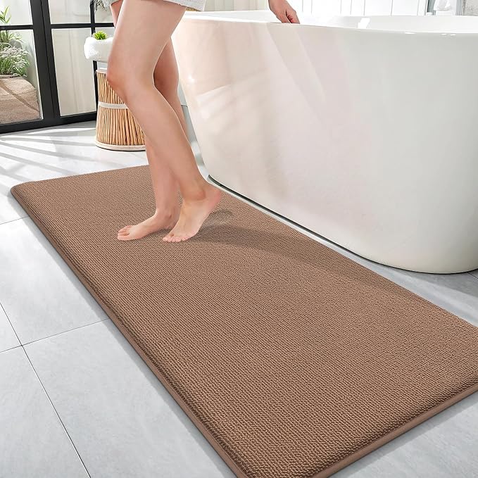 OLANLY Memory Foam Bathroom Runner Rugs 47x17, Absorbent Long Mat, Mocha | Soft Quick Dry Bath Mat Rugs, Non-Slip, Machine Washable Mat for Bathroom Floor, Tub and Shower, Home Decor Accessories