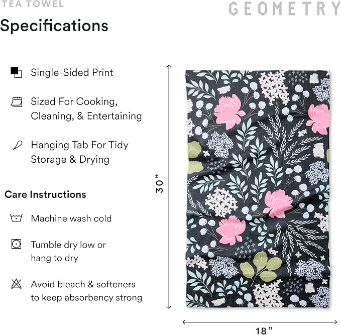 GEOMETRY Kitchen Tea Towels - Quick Dry Microfiber Dish Towels for Kitchen Pretty Petals, 18" x 30" 2 Pack