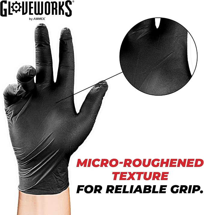 GLOVEWORKS Black Nitrile Gloves for Cooking, Food Prep, Disposable, Latex Free 5 Mil, For Professional Cleaning, Business Use