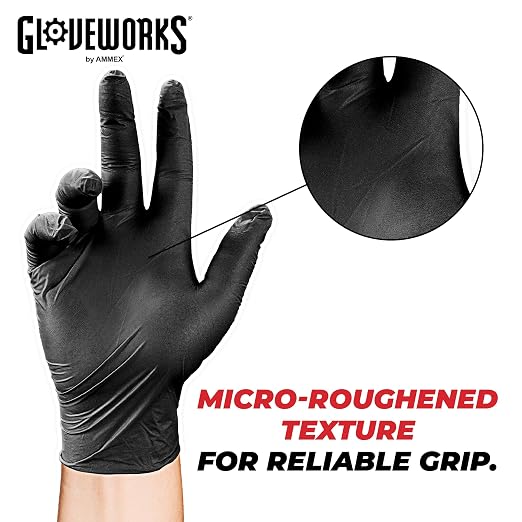 GLOVEWORKS XXL Black Nitrile Gloves for Cooking, Food Prep, Disposable, 5 Mil, For Professional Cleaning, Case of 1000