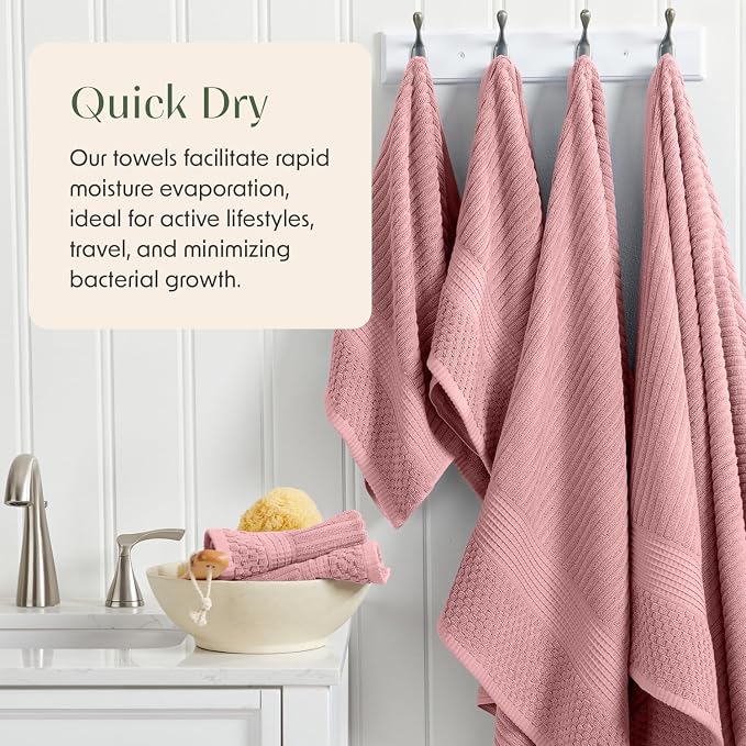 Springtree Home 100% Cotton Bath Towel Set | 6-Piece Set | Textured | Rose | Absorbent & Quick-Dry Bathroom Towels | Textured and Durable Cotton Towels for Bathroom | OEKO-TEX | Krista Collection