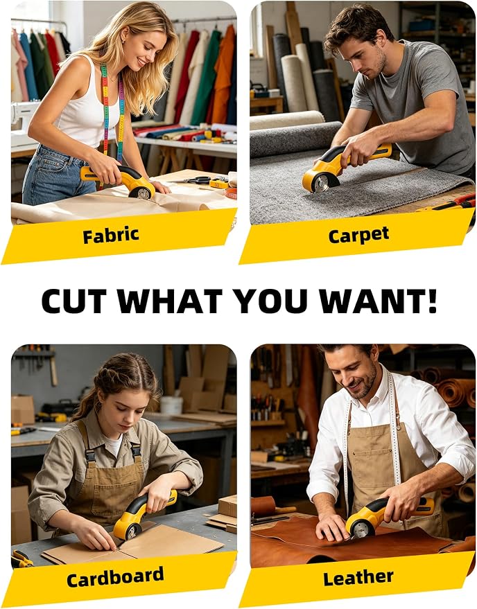 Cordless Electric Scissors,Rechargeable Cardboard Cutter, 4V Upgrade Electric Box Cutter with Safety Lock & LED Light, Powerful Cutting for Cardboard Box, Plastic, Leather（Yellow）