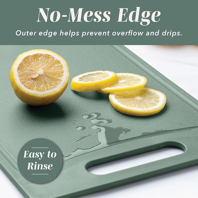 COOK WITH COLOR Non-Slip Cutting Board Set – Kitchen Essentials with Easy Grip Handle for Meat, Veggies, and Fruits, 3 Cutting Boards, Mint