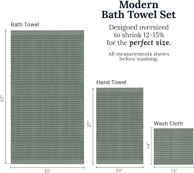 GILDEN TREE Waffle Towel Set Quick Dry Thin | 2 Bath Towels | 2 Hand Towels | 2 Washcloths, Modern Style (Sage Grey)
