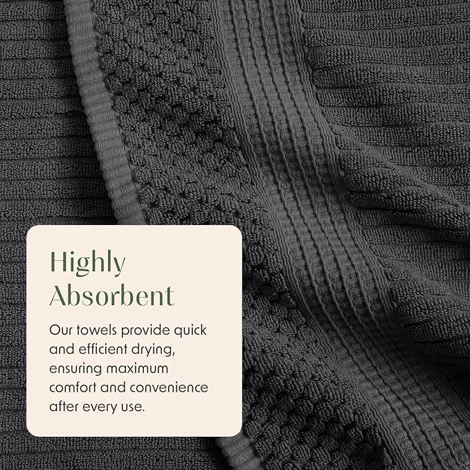 Springtree Home 100% Cotton Bath Towel Set | 4-Pack | Textured | Black | Absorbent & Quick-Dry Bathroom Towels | Textured and Durable Cotton Towels for Bathroom | OEKO-TEX | Krista Collection