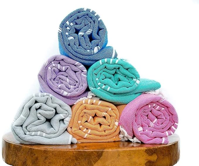 HAVLULAND Set of 6 Turkish Cotton Beach Towels, 71x39, Multi-Color, Quick-Dry, Absorbent, Lightweight, Sand-Free, Ideal for Beach, Pool, Gym, Yoga, Travel, Camping, Picnic | Sand Free, Quick-Dry, Absorbent Bath Towel | Lightweight & Compact for Travel,...