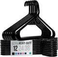 NEATERIZE Thick Heavy Duty Hangers - Black Plastic Clothes Hangers 12 Pack - Great for Coat Hanger, Jackets Jeans & Suit Hanger for Closet - New Apartment Essentials Percheros Ganchos para Colgar Ropa