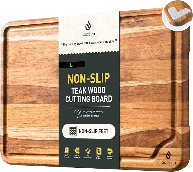 15'' Teak Wood Cutting Board Non Toxic Wooden Chopping Boards for Fruit | Charcuterie Board, Serving, Heavy Duty, Sink Board, Non Slip, Wooden Chopping Board, Small Wooden Chopping Board