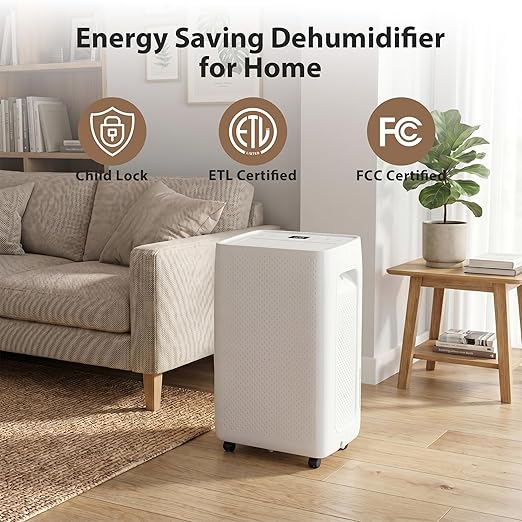 50Pints Dehumidifier with Drain Hose, 3,500 Sq.Ft Dehumidifier for Basement, 4.5L/1.19 Gallon Tank, Energy Star Cert. 41dB, Airflow Swing, Humidity Remover for Home, Bedroom & Bathroom
