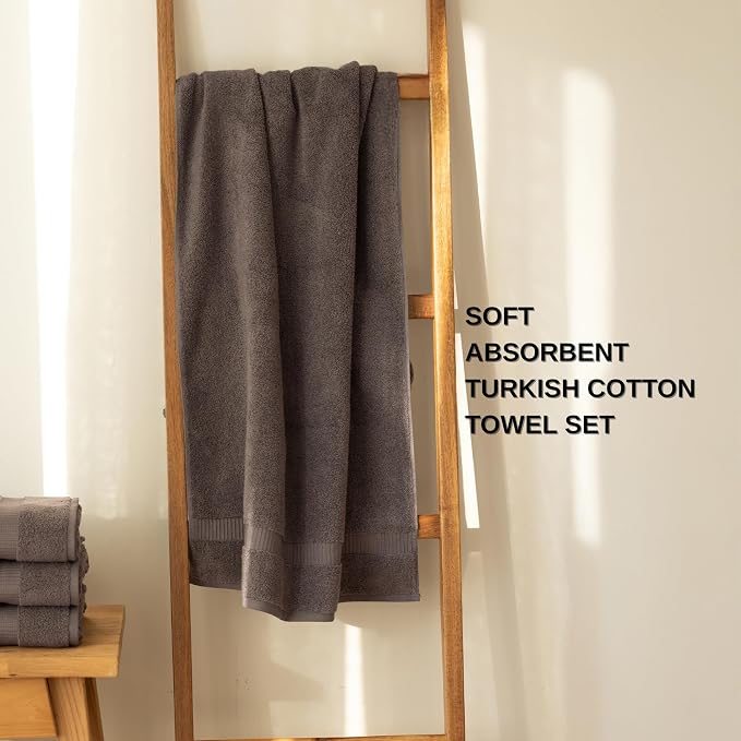 SALBAKOS 100% Turkish Cotton Bathroom Towel Set of 6-Piece, Chocolate | 630 Gsm Thick Super Soft Highly Absorbent 2 Bath + 2 Hand + 2 Washcloth Towels Sets, Giftable, Hotel Quality, Made in Turkey