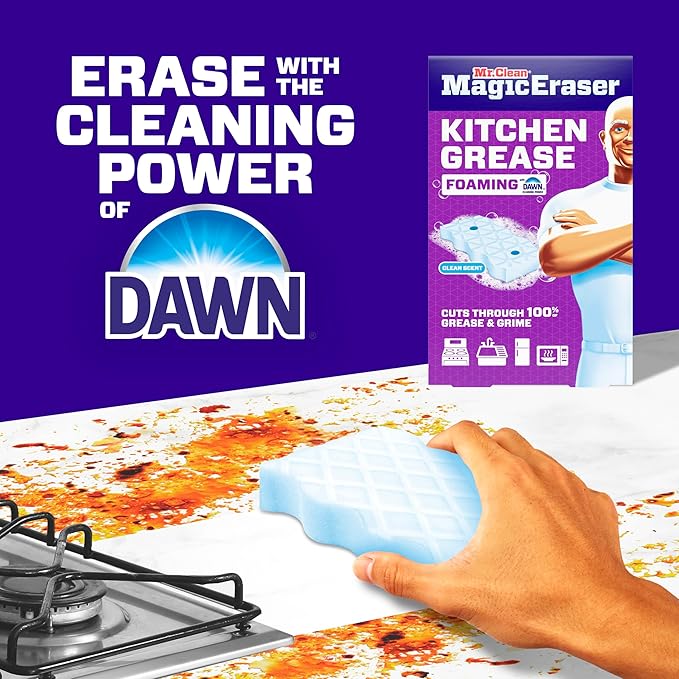 Mr. Clean Magic Eraser Foaming Sponge, Kitchen Grease Eraser, Dawn Cleaning Power, Oven Cleaner, Clean Scent, 6ct (Pack of 4)