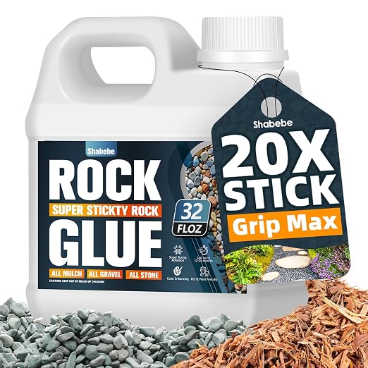 Rock Glue Max for Landscaping, 32OZ High-Concentration Mulch Glue, Strong Grip Gravel Binder, Covers 3X More Area for Rocks, Pebbles, Pine Straw & Mulch, Fast-Drying & Weather-Resistant