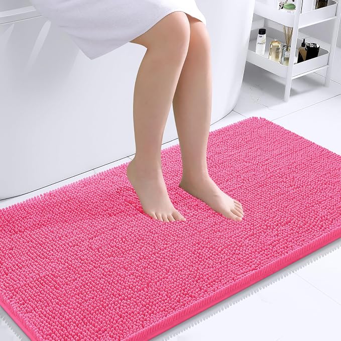 OLANLY Large Bathroom Rugs 40x24, Extra Soft Absorbent Chenille Bath Rugs, Rubber Backing Quick Dry, Machine Washable Bath Mats for Bathroom Floor, Tub and Shower, Home Decor Accessories, Hot Pink