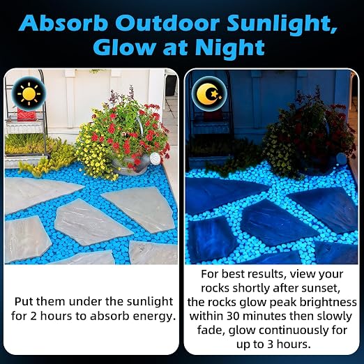 NAMTSO Blue Glow in the Dark Rocks Outdoor Garden Decor, 500 pcs, 2.3 lbs | Large 0.6"-1.1"/pc, Resin Glowing Pebbles, Luminous Stones for Landscaping, Patio, Backyard, Lawn, Aquarium & Fish Tank Decor