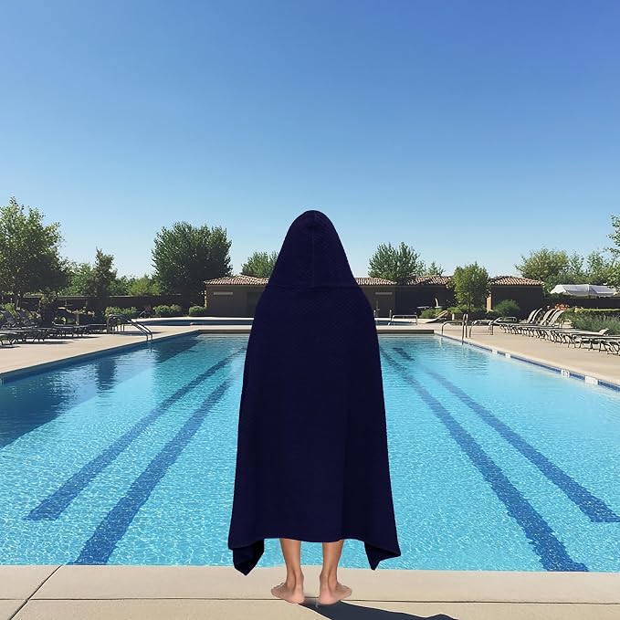 COTTON CRAFT Hooded Bath Towel for Adults – 2 Pack 100% Cotton Bath Sheet | Waffle Weave Oversized 35x70 inch Ringspun Terry Bath Wrap with a hood - Soft Super Absorbent Quick Dry – 450 GSM – Blue