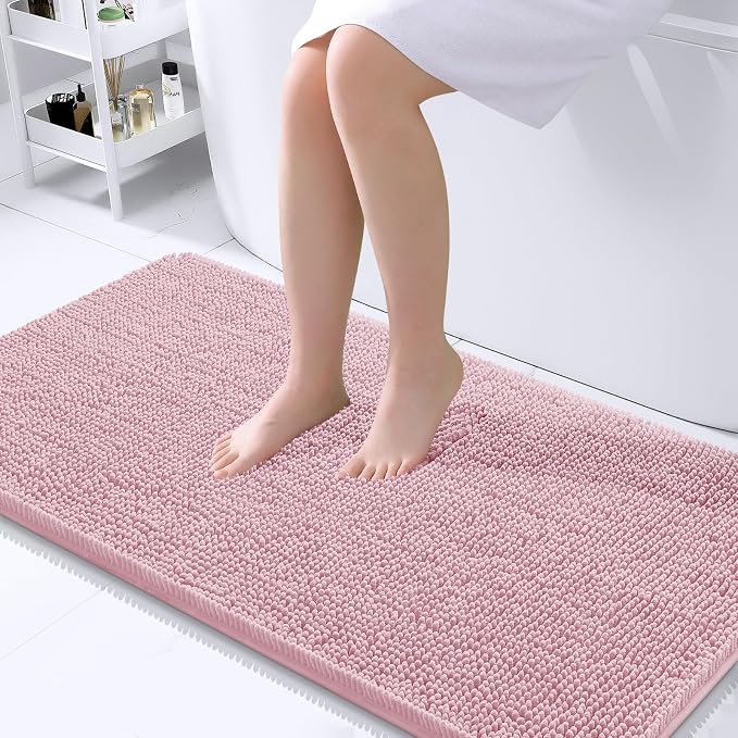 OLANLY Large Bathroom Rugs 40x24, Extra Soft Absorbent Chenille Bath Rugs, Rubber Backing Quick Dry, Machine Washable Bath Mats for Bathroom Floor, Tub and Shower, Home Decor Accessories, Dusty Rose