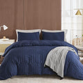 AveLom Navy Blue Duvet Cover King (104 x 90 inches), 3 Pieces (1 Duvet Cover + 2 Pillow Cases), Seersucker Textured Ultra Soft Washed Microfiber, Textured Duvet Cover with Zipper Closure, Corner Ties