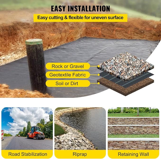 Happybuy Driveway Fabric, 13x60ft Commercial Grade Landscape Fabric, Garden Weed Barrier Fabric Heavy Duty, Geotextile Fabric Underlayment Gravel, Ground Cover Drainage Fabric, Weed Mat Cloth | Landscape Fabric, Woven Geotextile Fabric, Landscaping Fab...