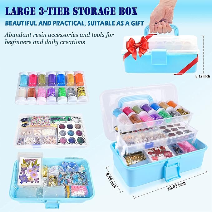 Myzzxt Resin Decoration Accessories Kit,Supplies Kit for Beginner,with Dried Flowers,Butterfly Stickers,Mica Powder and Fillers,Measuring Cups Tool Kit,for Resin Jewelry Making