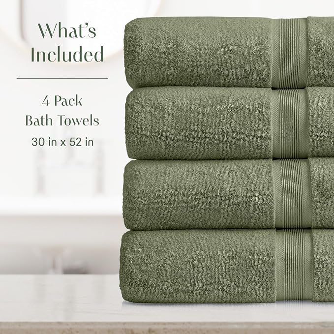 Springtree Home Luxury Bamboo Rayon Bath Towel Set | 4-Pack | Lily Green | 35% Bamboo Rayon - 65% Zero Twist Cotton | Absorbent Quick-Dry Towels for Bathroom | Ultra Soft | OEKO-TEX Standard 100